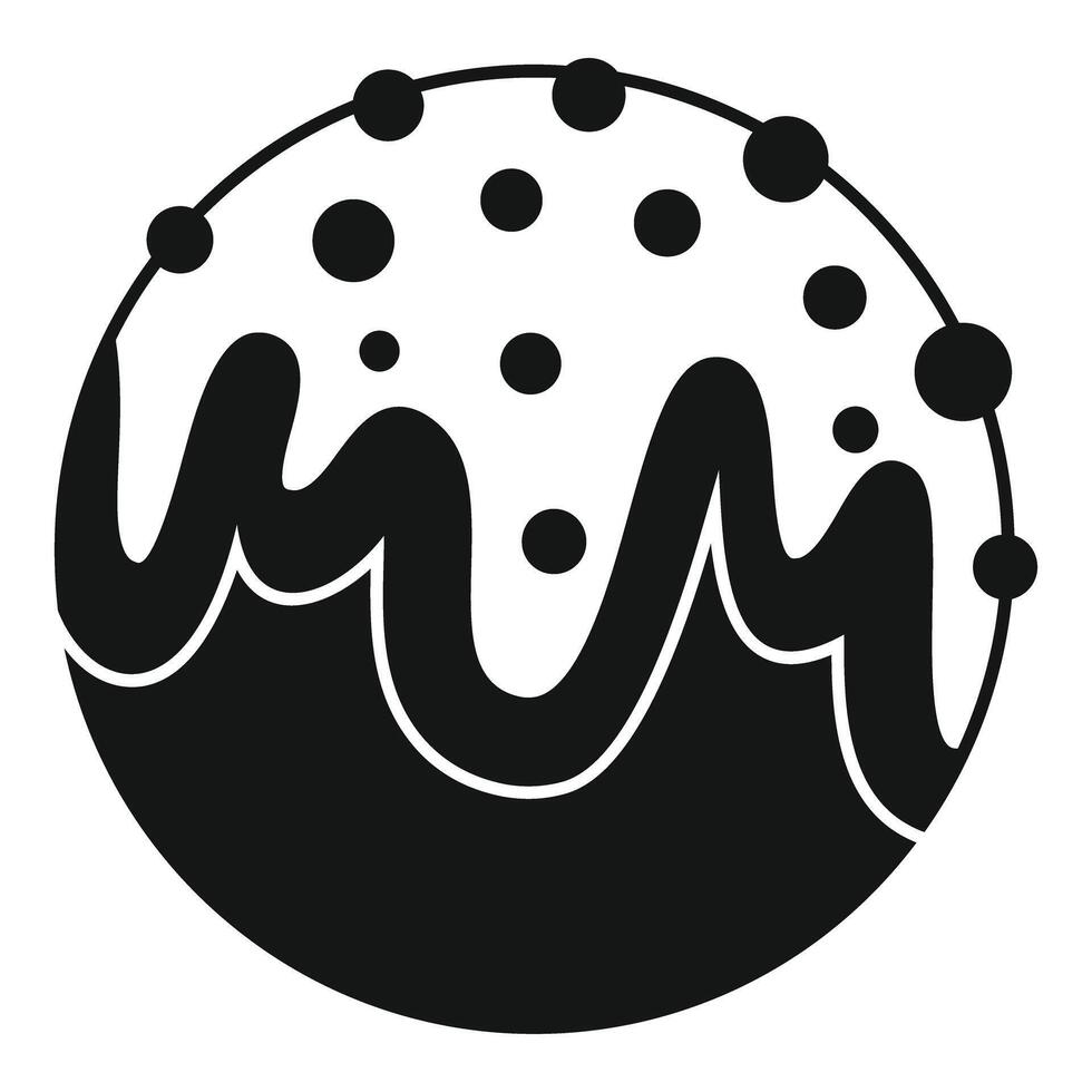 Round cake with icing dripping and chocolate chips icon simple style vector