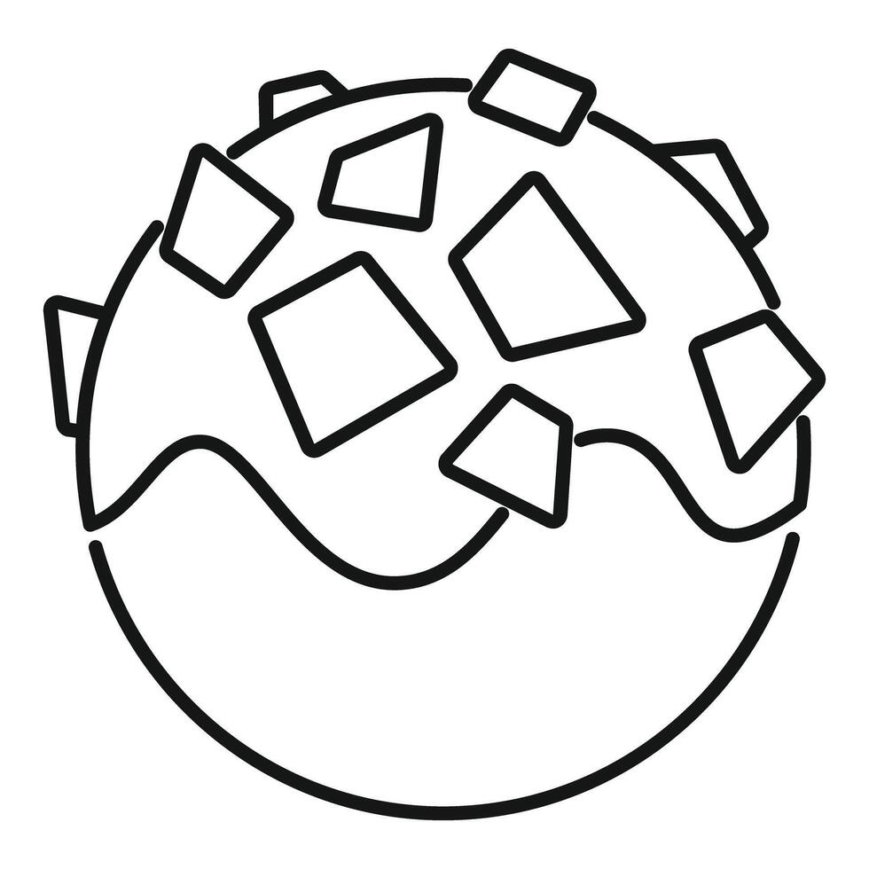 Round cookie covered with chocolate icing and square candies drawing vector