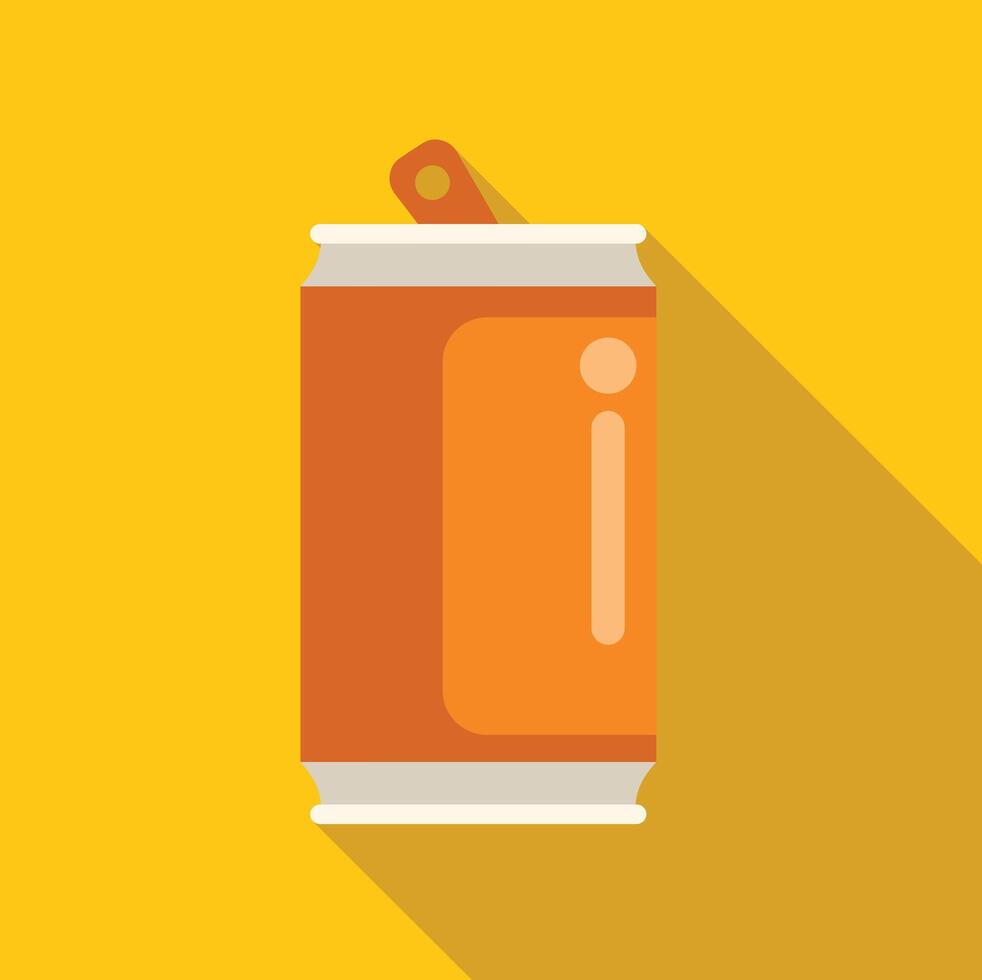 Aluminum can with ring pull tab casting long shadow on yellow background vector
