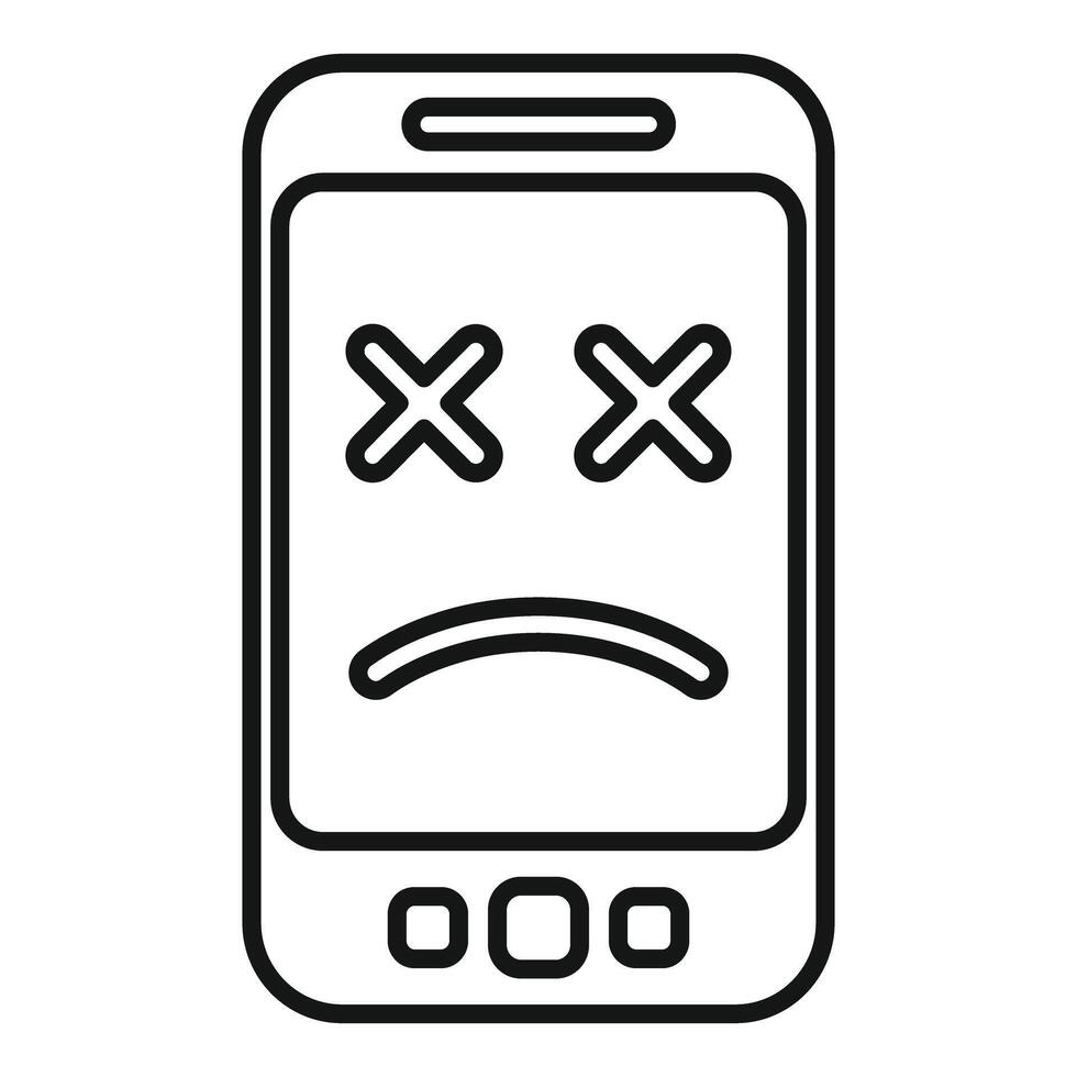 Smartphone showing sad emoticon with crosses on screen vector