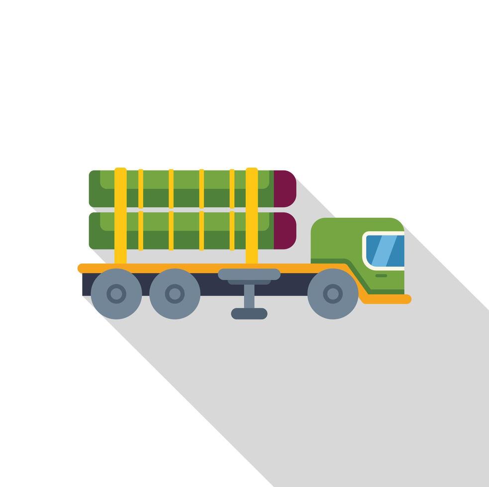 Green logging truck transporting wood logs on a trailer vector