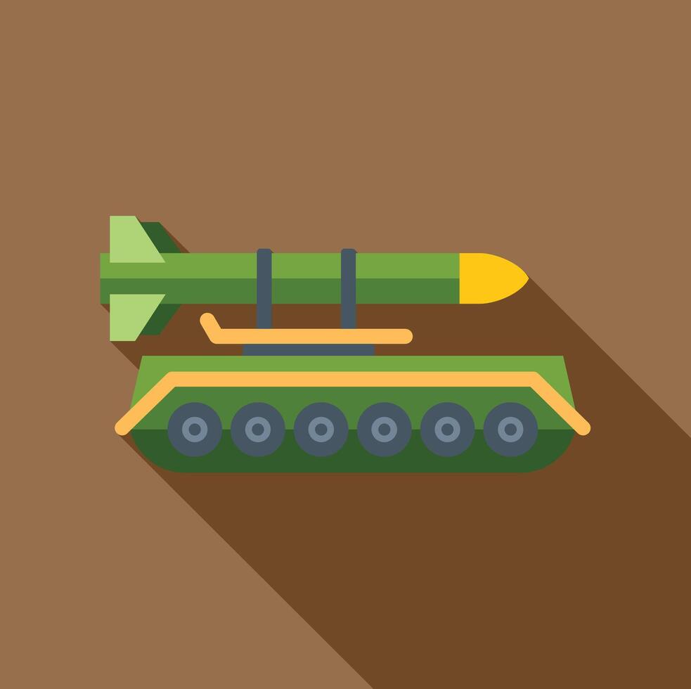 Military tank launching missile illustration with long shadow vector