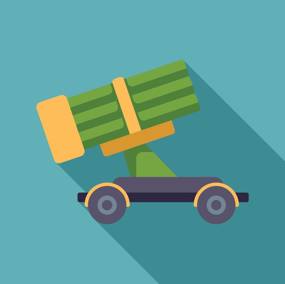 Multiple rocket launcher resting on four wheeled platform vector