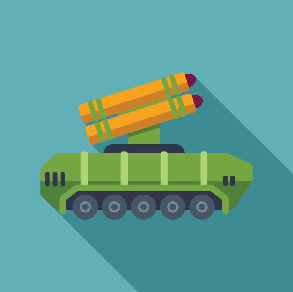 Military rocket launcher truck standing on a blue background with a shadow vector