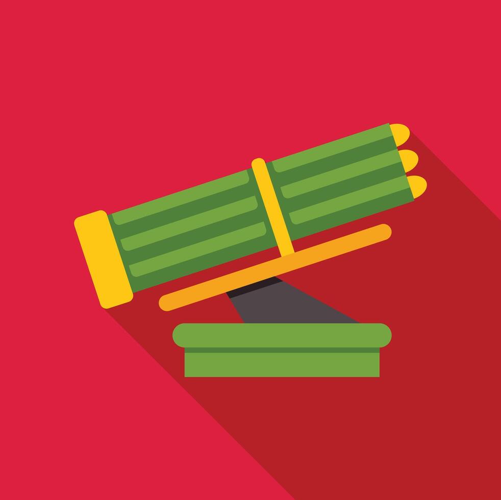 Multiple rocket launcher system firing rockets on red background vector