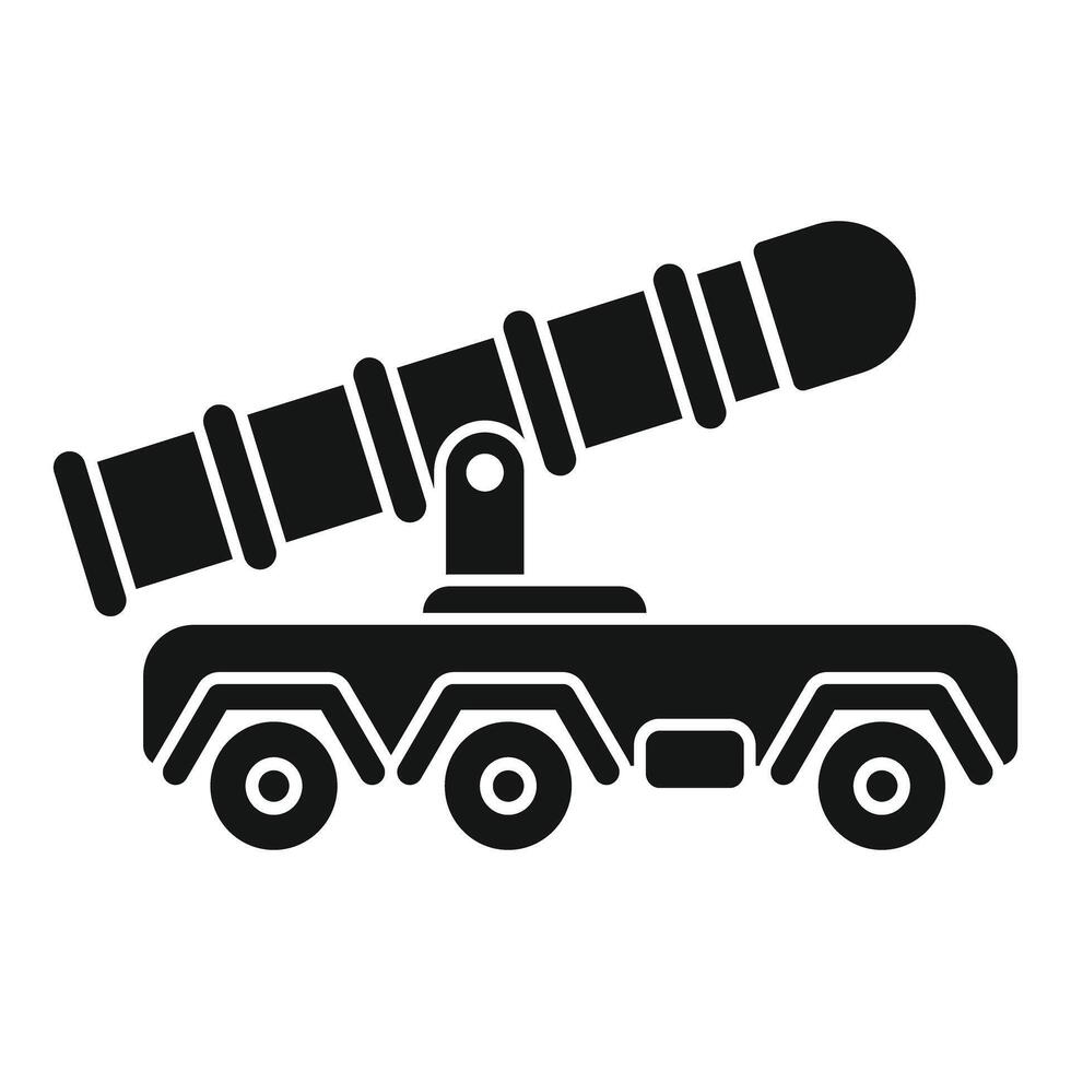 Mobile military artillery cannon aiming forward on wheels vector