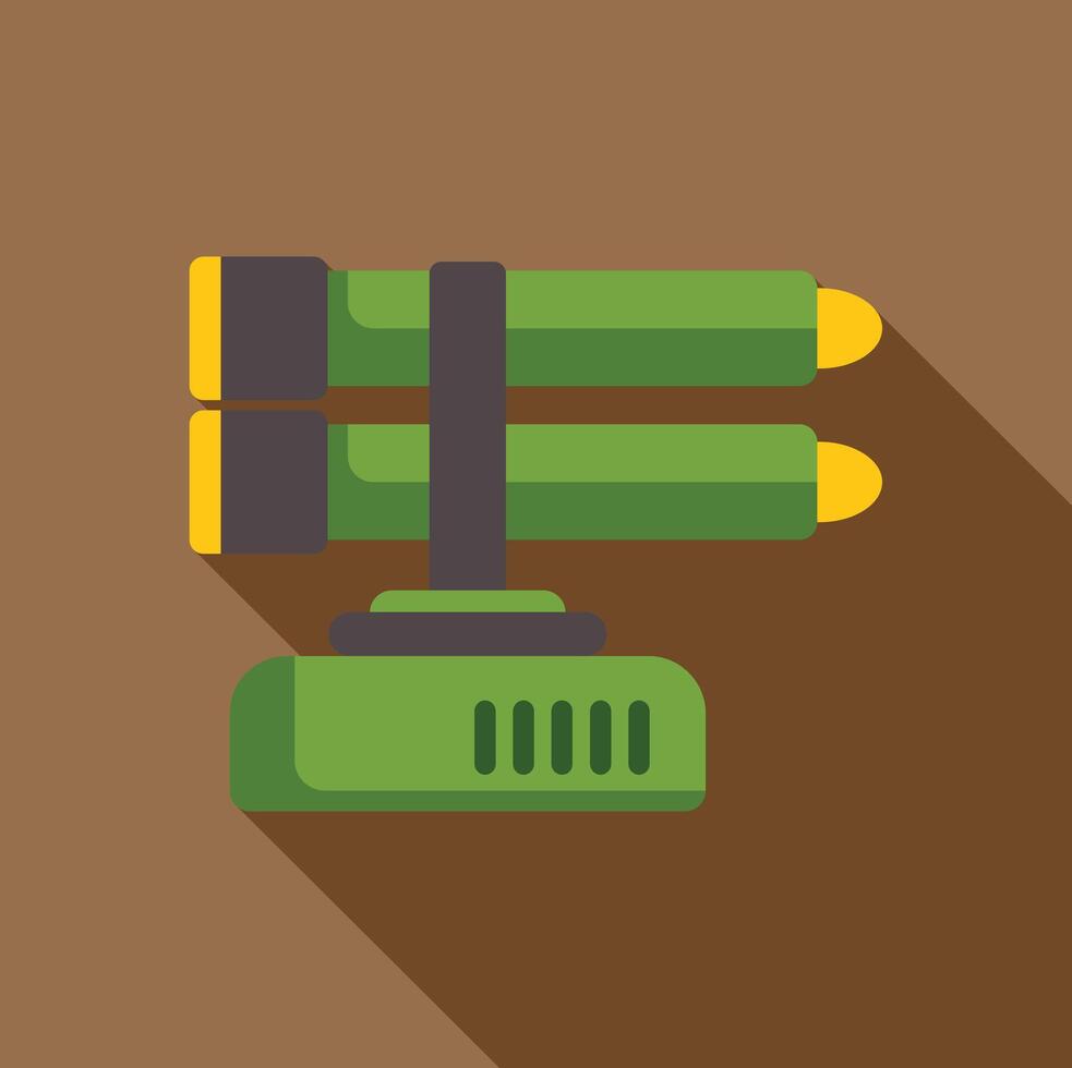 Multiple rocket launcher standing on platform with long shadow vector