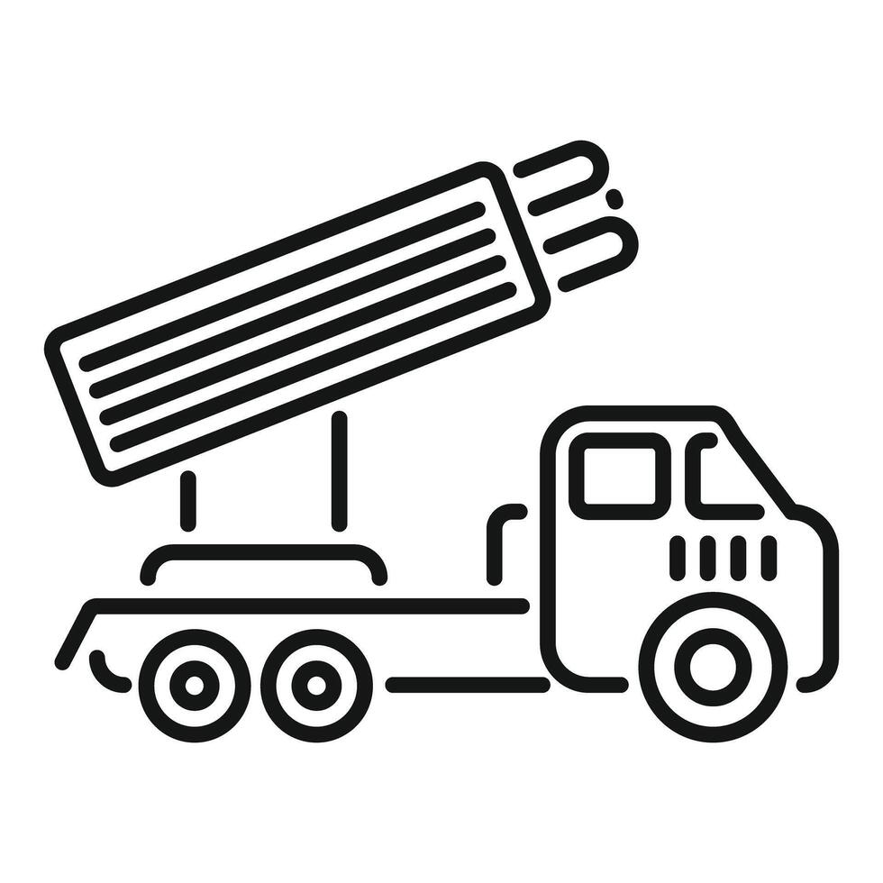 Military truck launching rockets from mobile platform vector