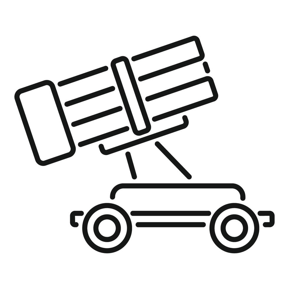 Ancient war machine catapult throwing stones line icon vector