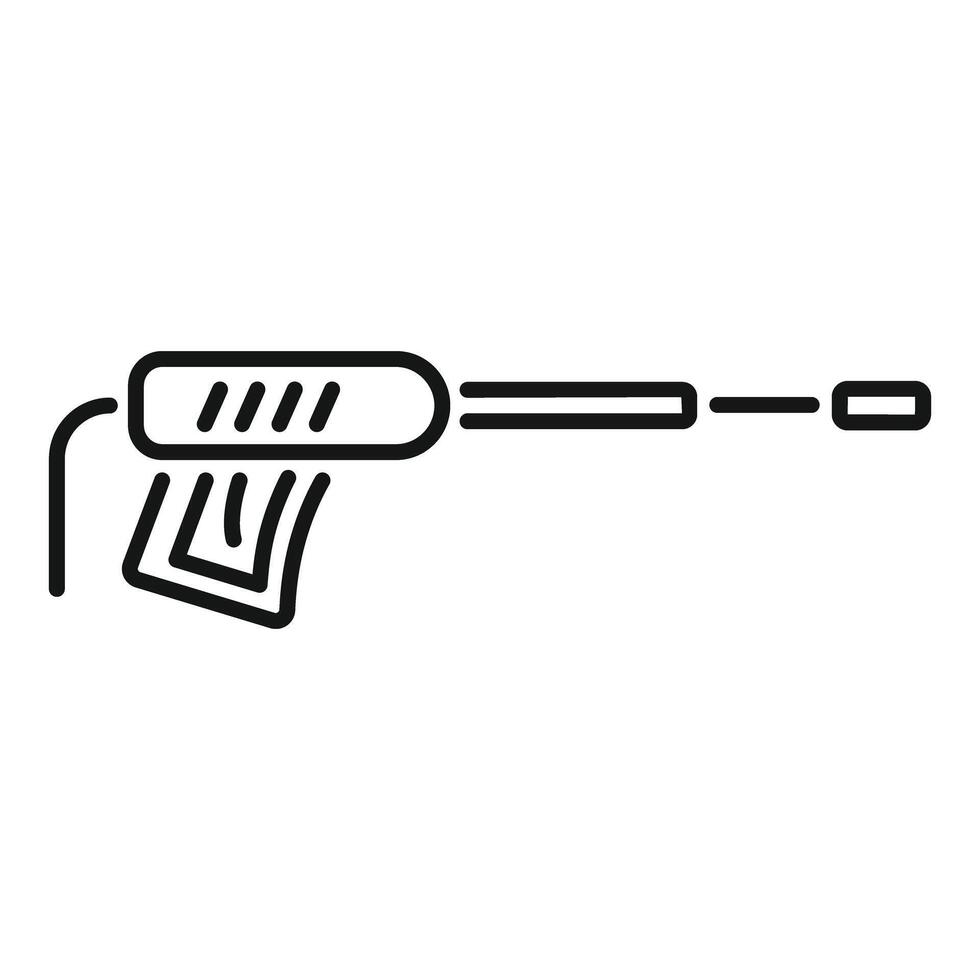Disinfection gun spraying disinfectant linear icon vector