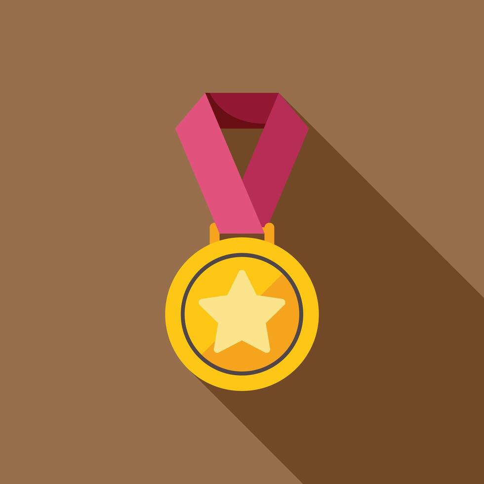 Golden medal with red ribbon representing victory and achievement vector