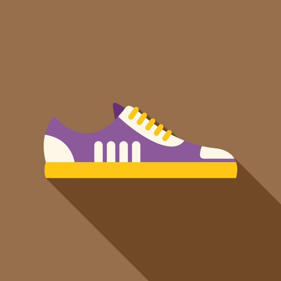 Purple sneaker with yellow sole casting long shadow vector