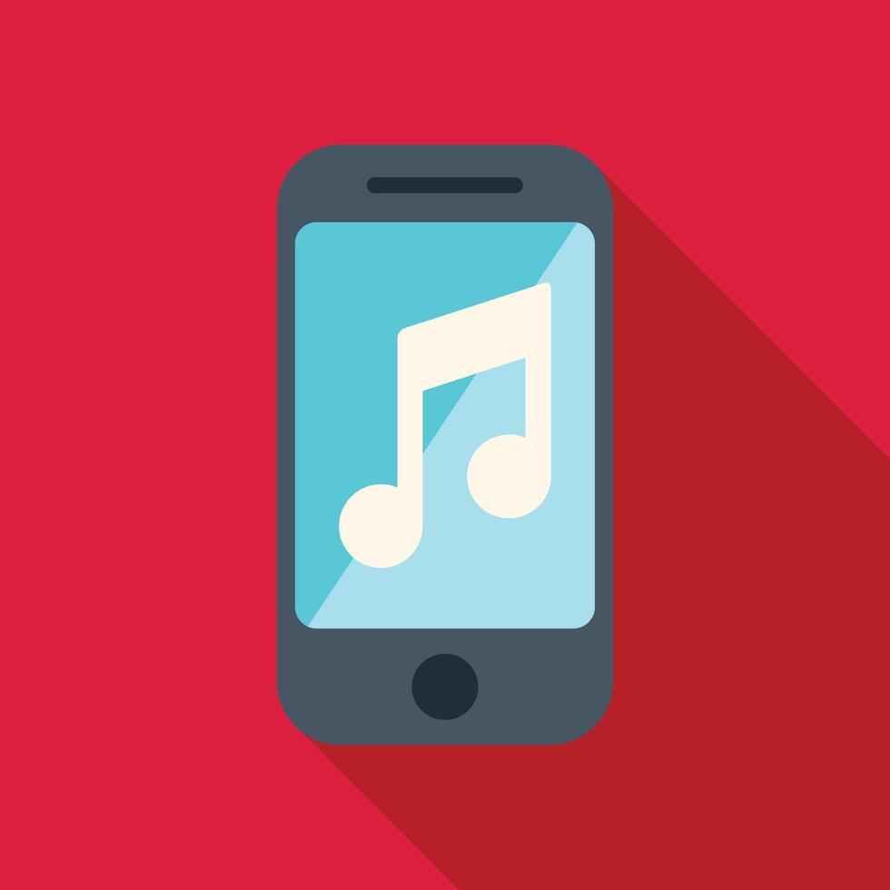 Smartphone displaying music note icon on red background vector
