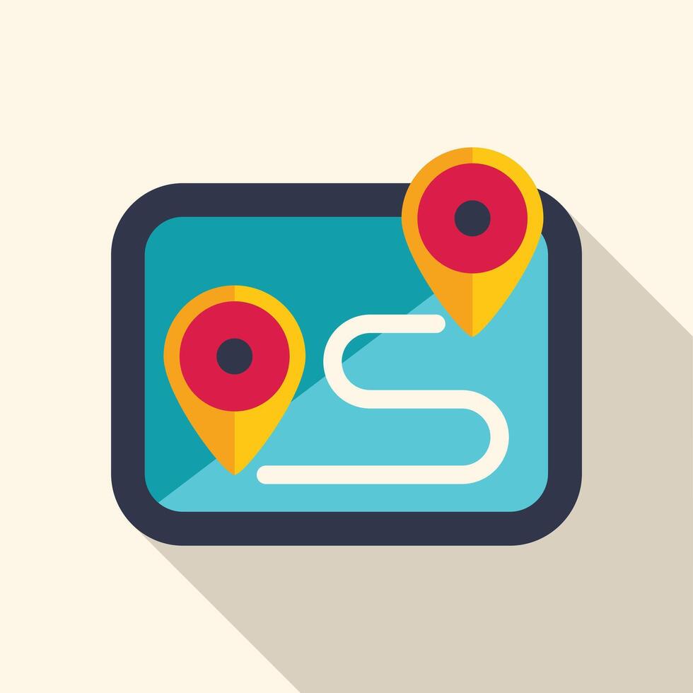 Gps navigation app showing route with two location pins vector