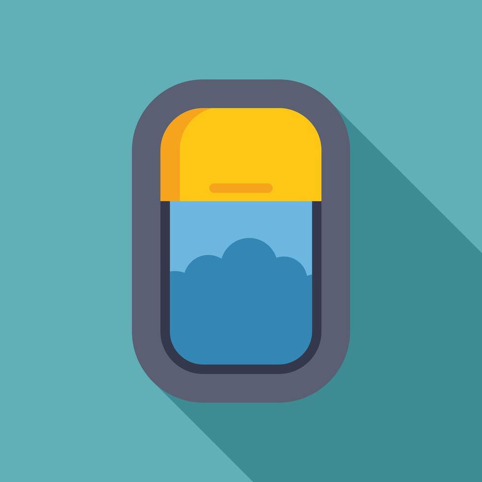 Airplane window showing blue sky and clouds during flight vector