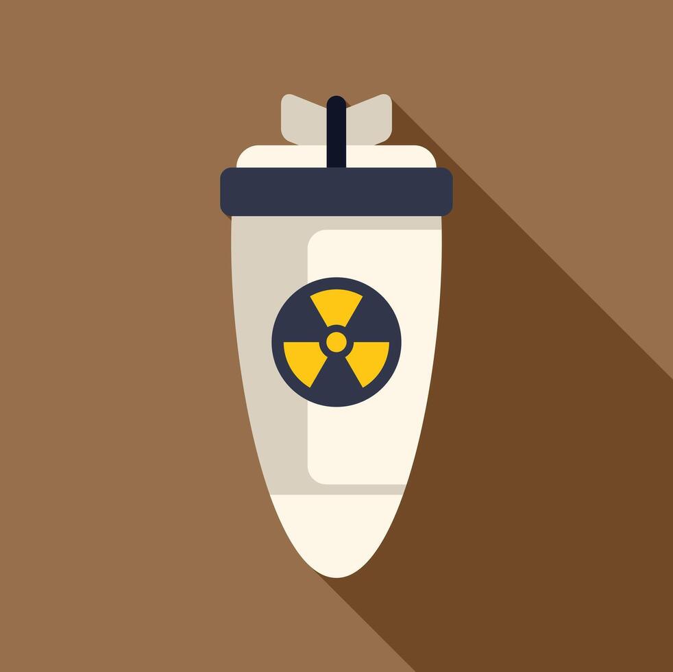 Atomic bomb with yellow radioactive sign and long shadow vector