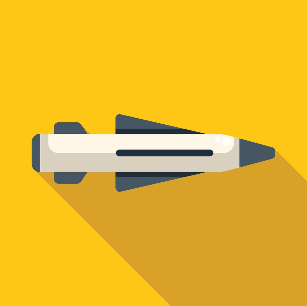 Cruise missile flying over yellow background with long shadow vector