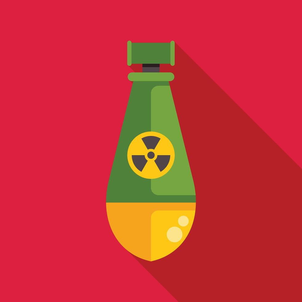 Atomic bomb with radiation symbol dropping on red background vector