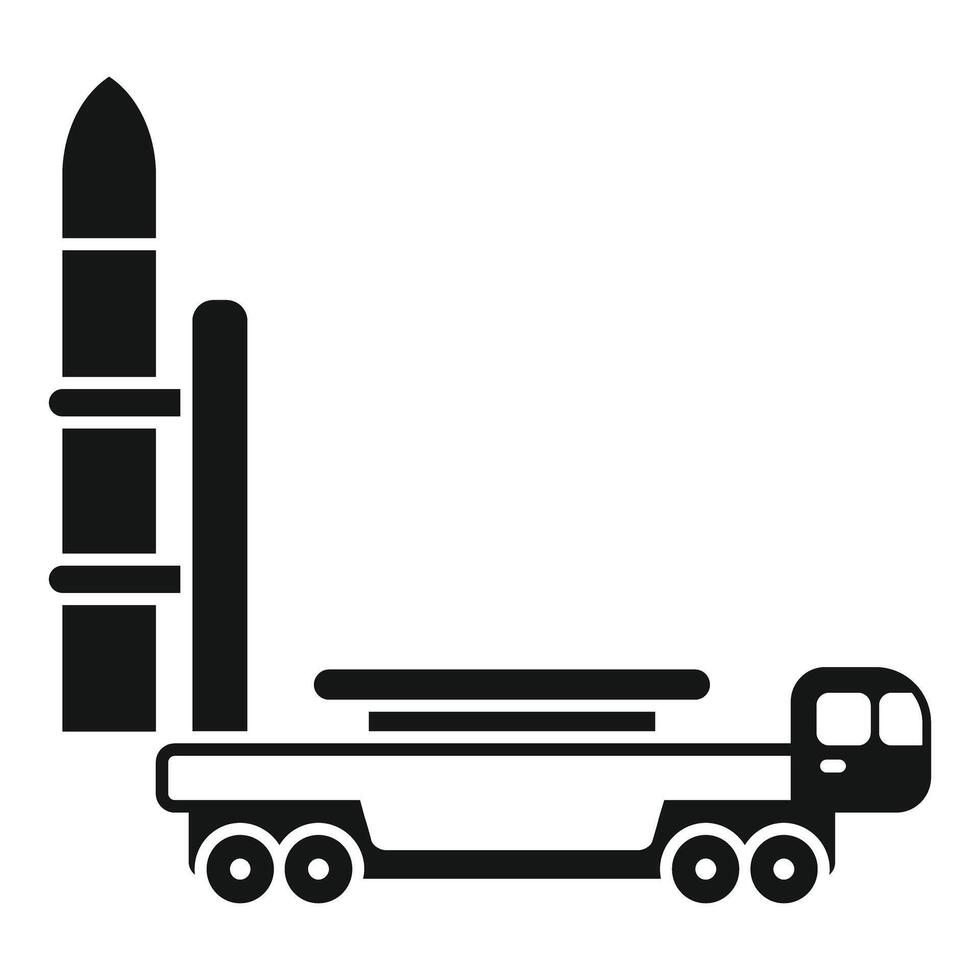 Black and white silhouette of military truck transporting missile vector