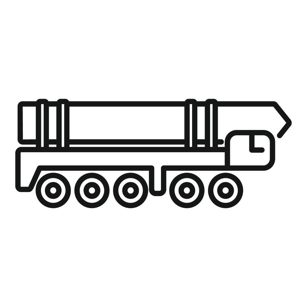 Line art icon of a military vehicle transporting a rocket vector