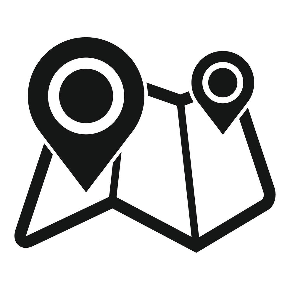 Navigation app showing route with two location pins on folded paper map vector