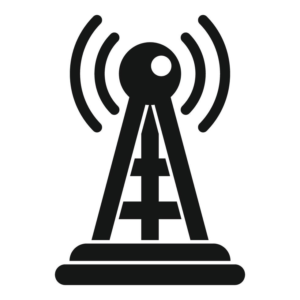 Simple black and white icon of a radio tower transmitting signals vector