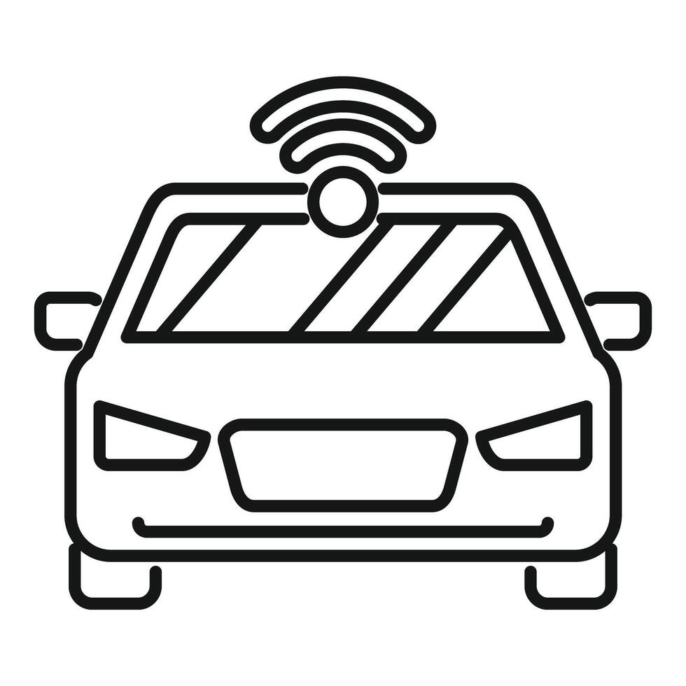 Line drawing of a self driving car using a wireless network connection vector