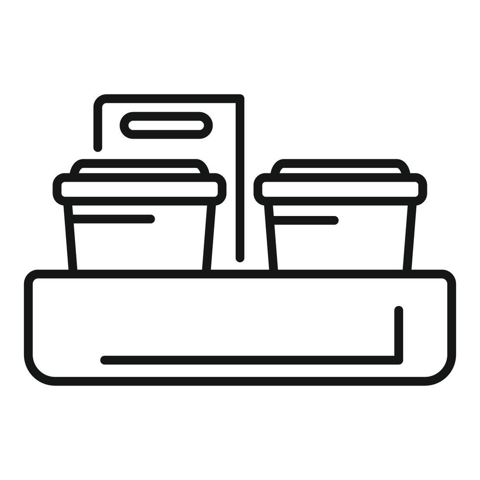 Coffee cups and paper bag on food tray are waiting for delivery in a coffee shop vector