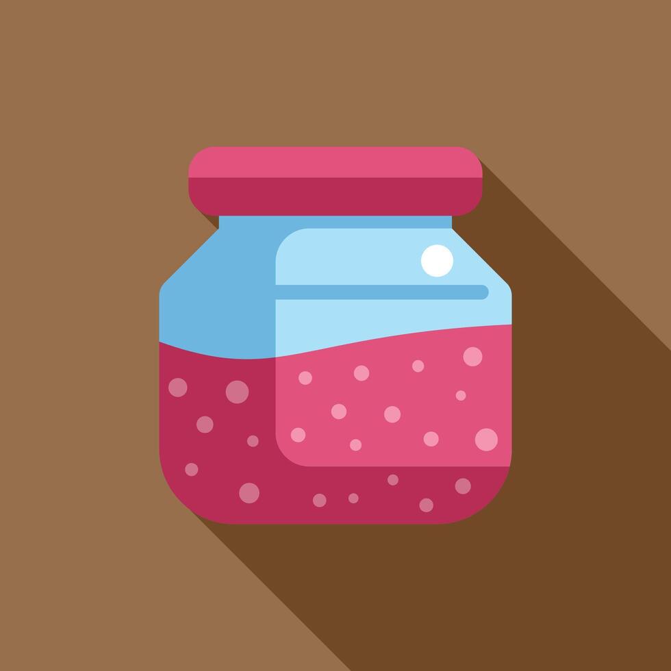 Glass jar filled with sweet jam and bubbles is standing on brown background vector