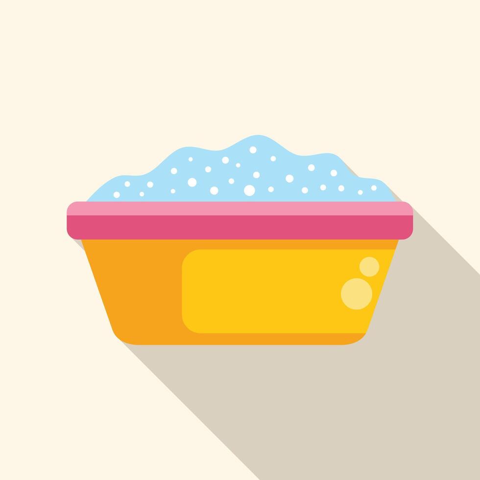 Yellow basin full of water with soap suds for washing clothes vector