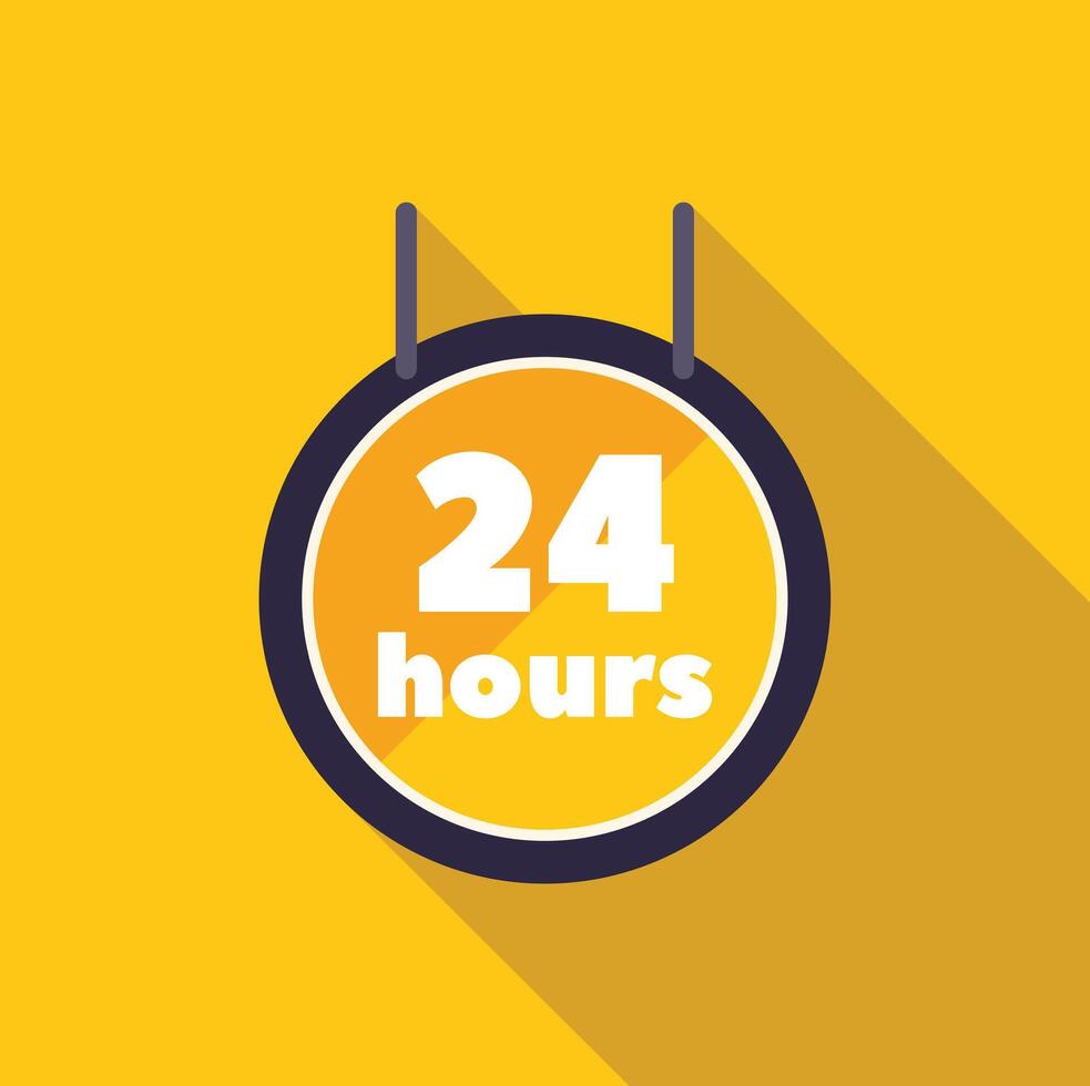 24 hours a day service sign is hanging on a yellow wall vector