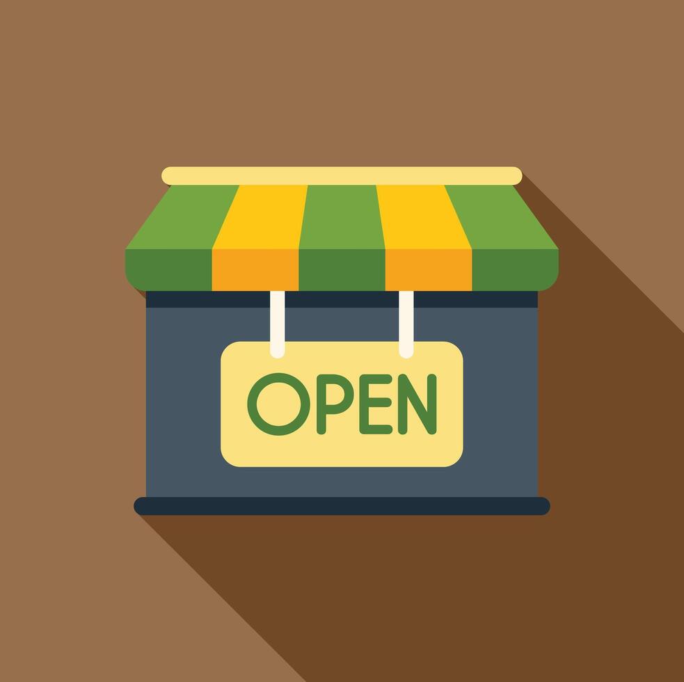 Small business storefront with open sign hanging on door vector