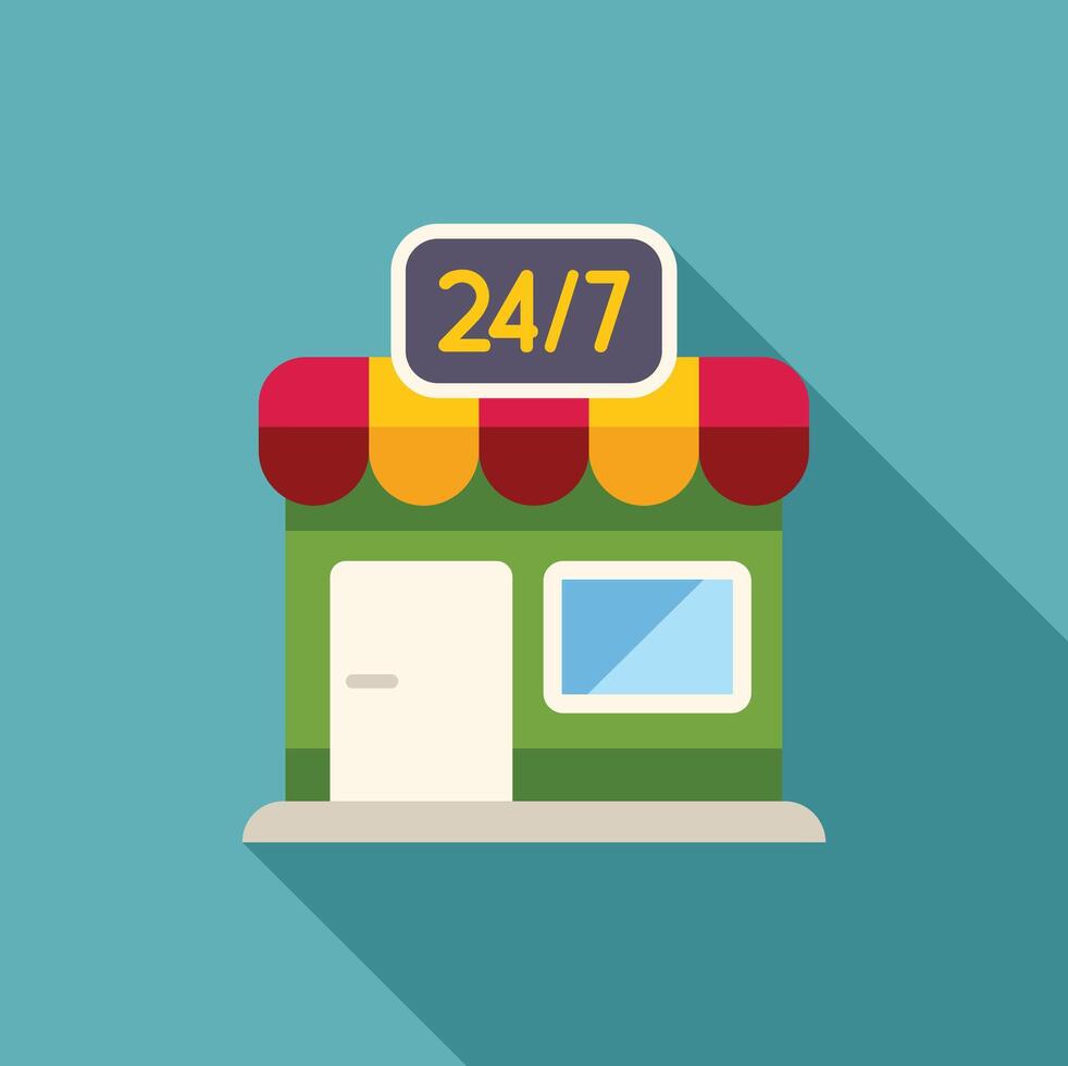 Small business facade with 247 open sign offering constant service and availability vector