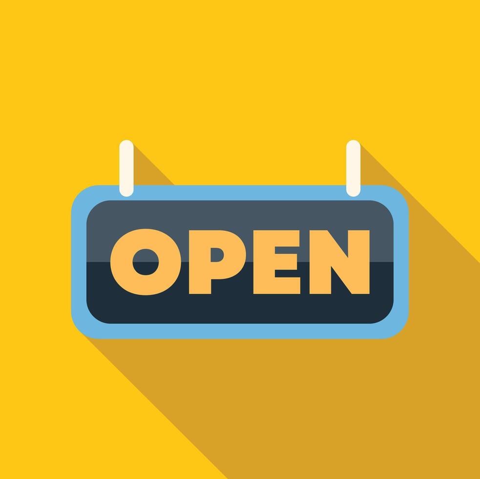 Hanging open sign displaying business availability on yellow background vector