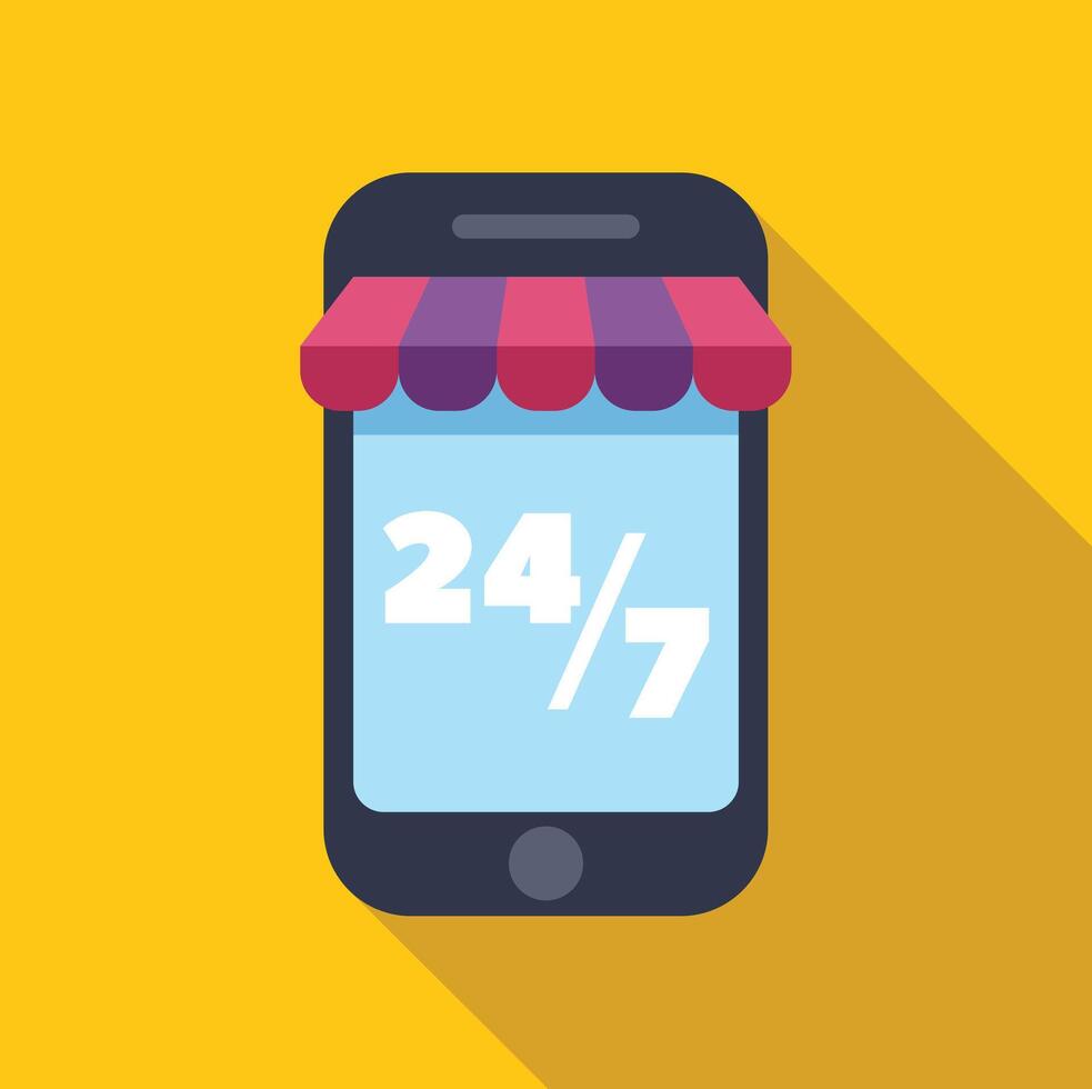Smartphone showing 247 availability for online shopping vector