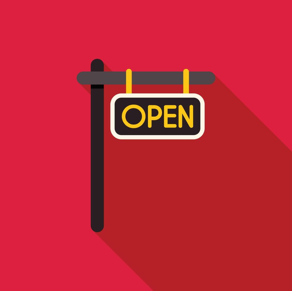 Open sign hanging on wooden plank is inviting customers vector