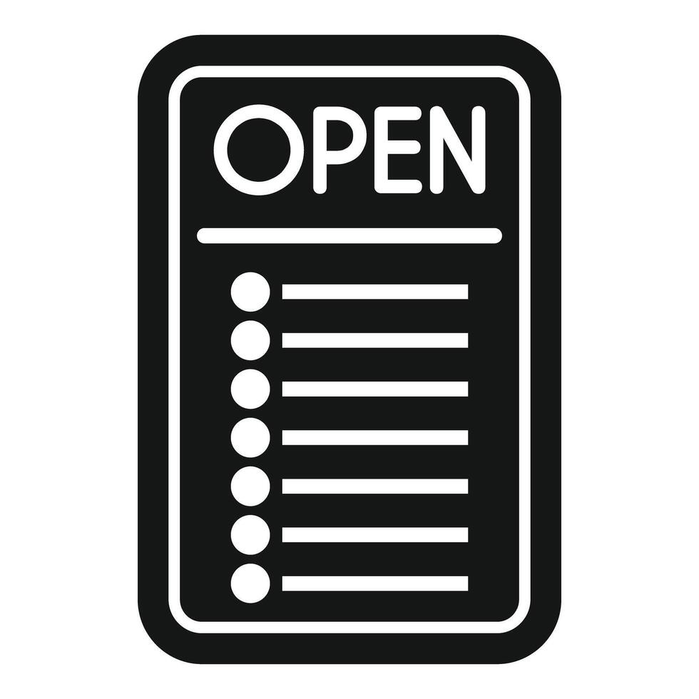 Open sign with menu black and white icon showing restaurant is open for business vector