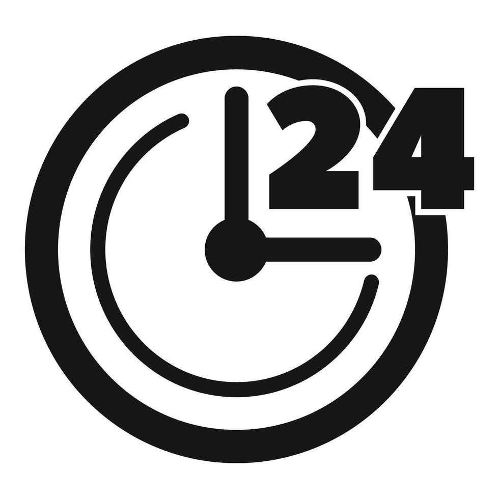 Clock showing 24 hours open around the clock icon vector