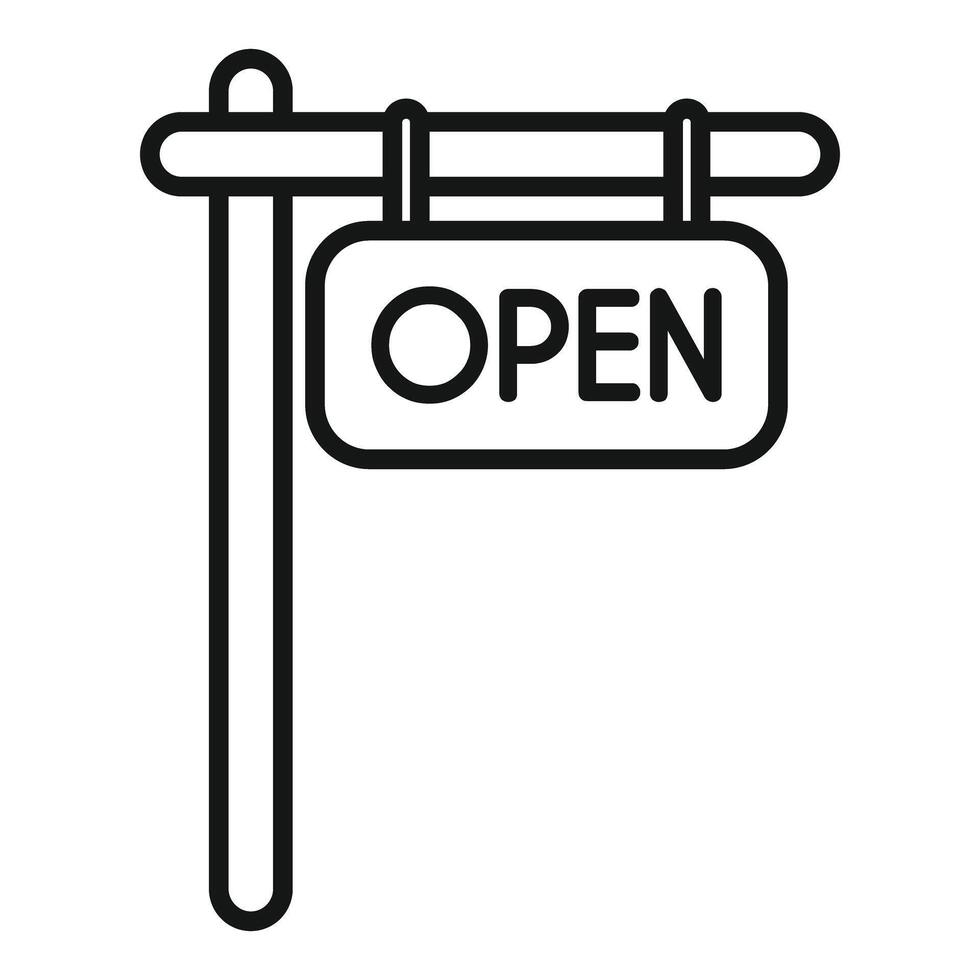 Open sign hanging on wooden plank icon vector
