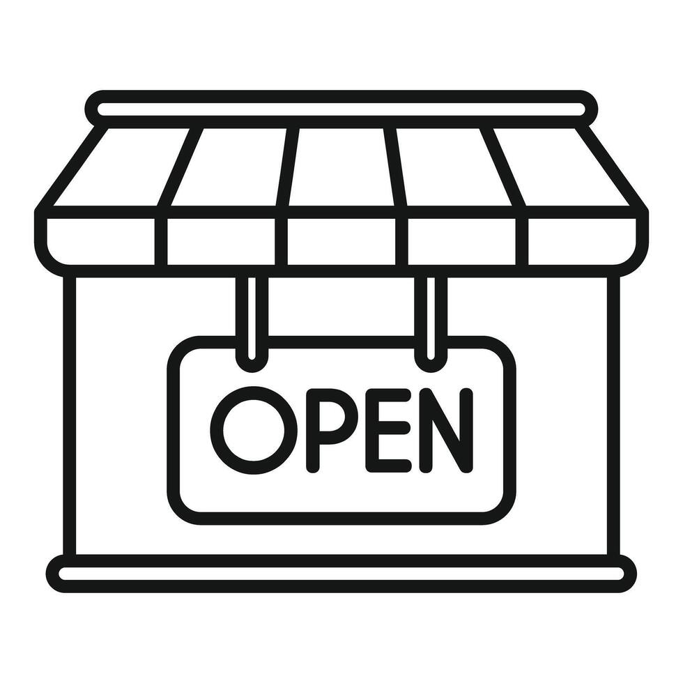 Shop is open with hanging signboard icon thin line vector illustration
