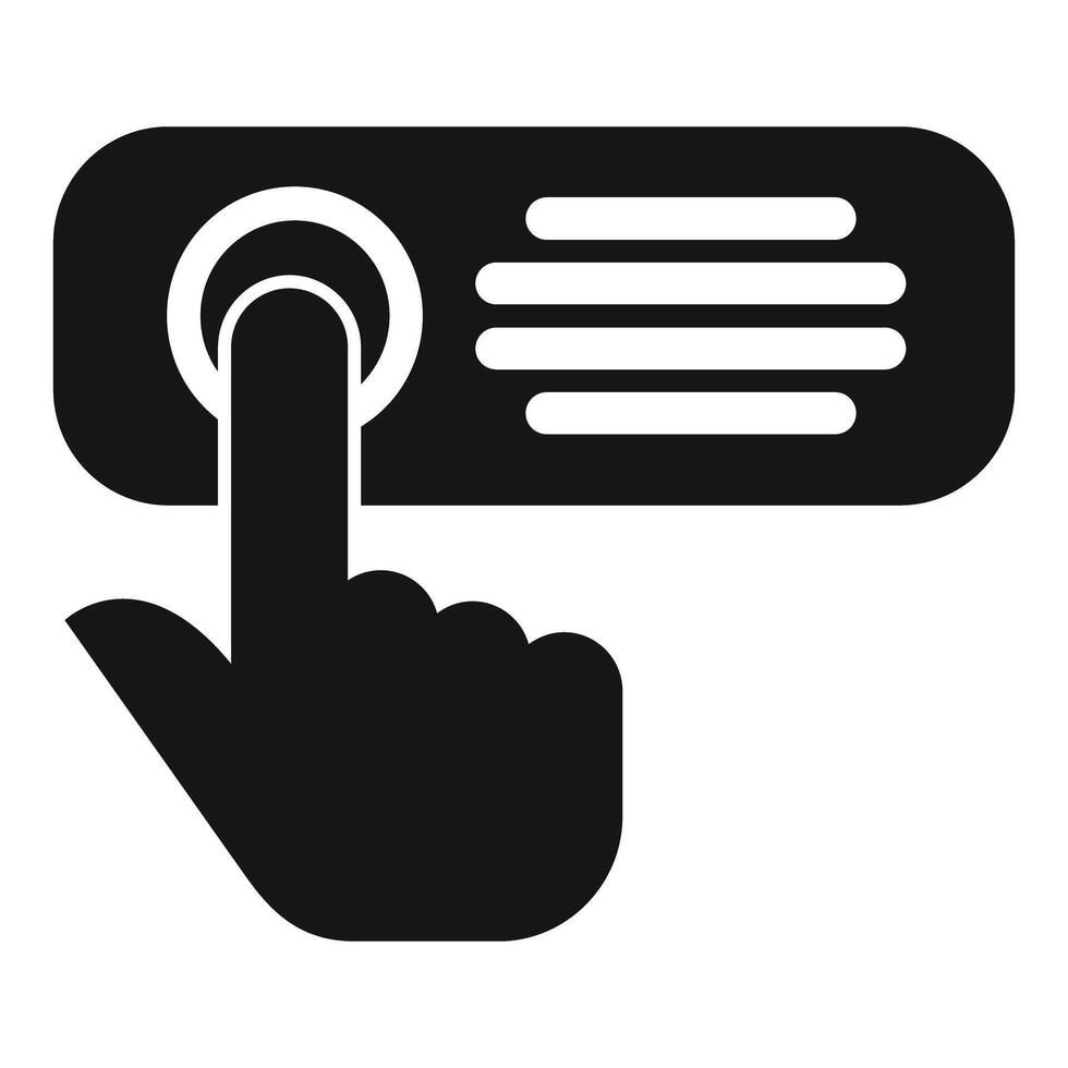 Hand pushing round button on control panel icon vector