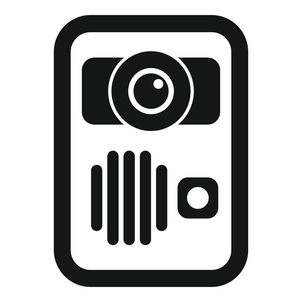 Black and white icon of a simple intercom system showing a camera and speaker vector