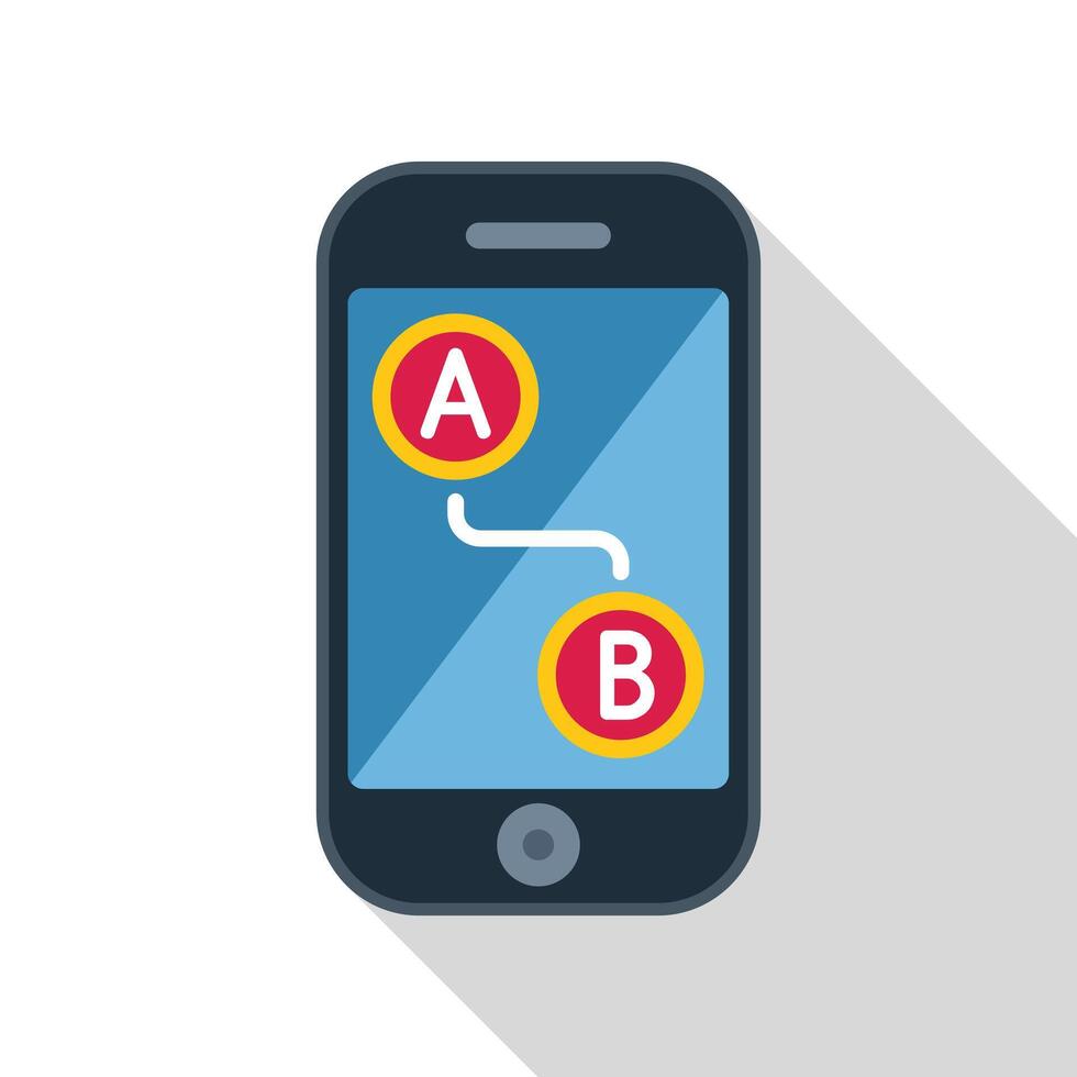 Smartphone showing route from point a to point b navigation app vector