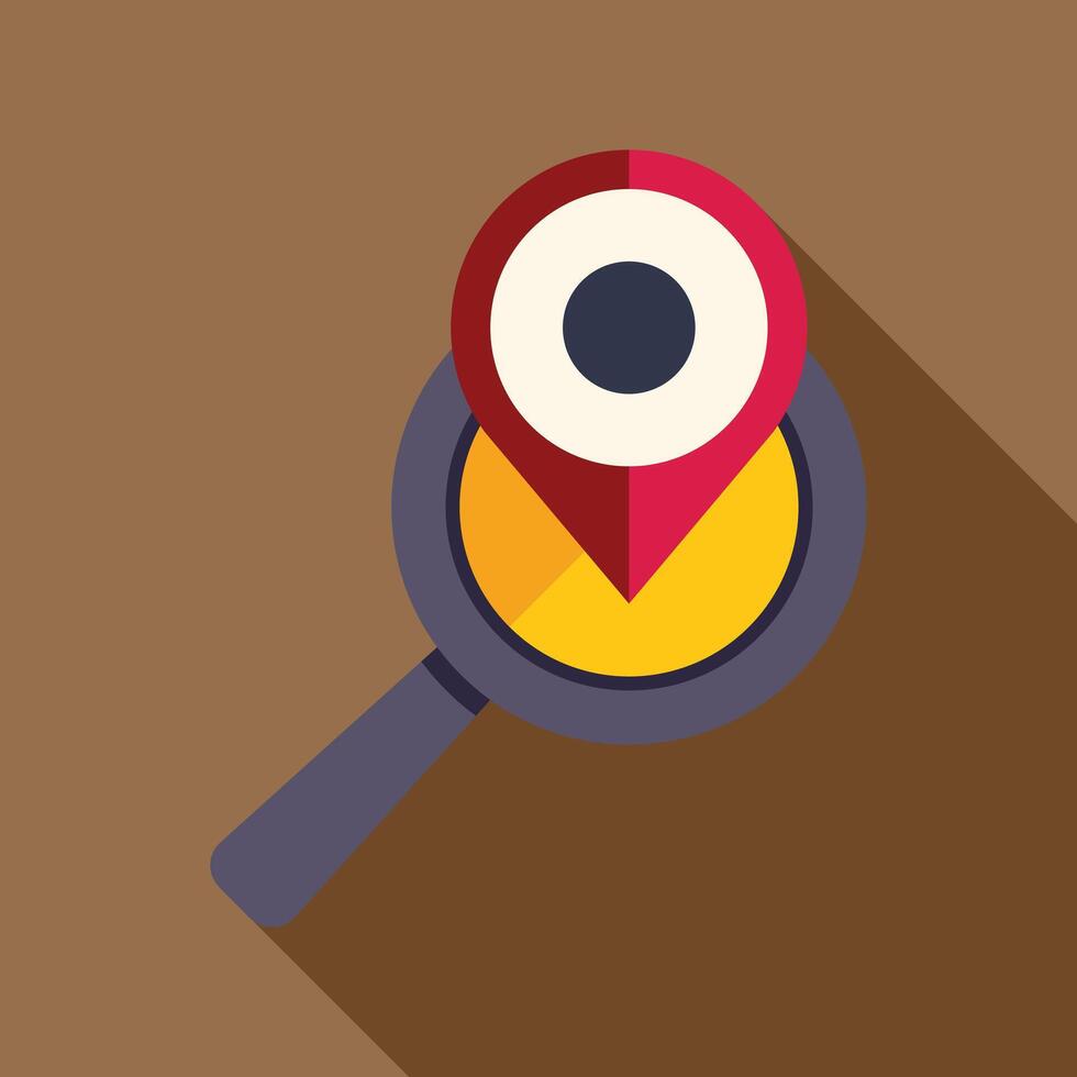 Magnifying glass focusing on location pin, searching location concept vector
