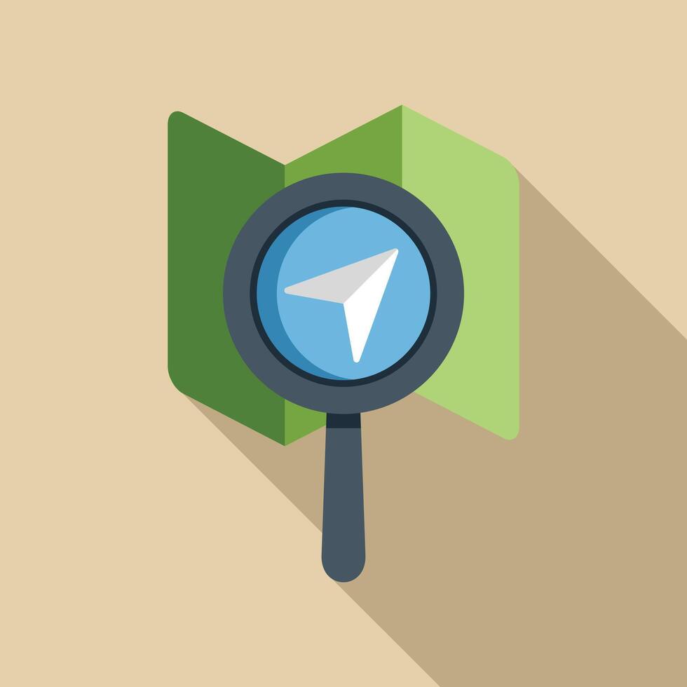 Magnifying glass searching location on a map with a long shadow vector