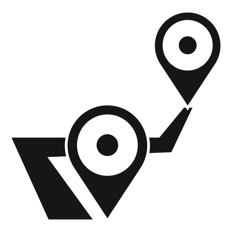 Gps navigation system showing route with two pins and road vector