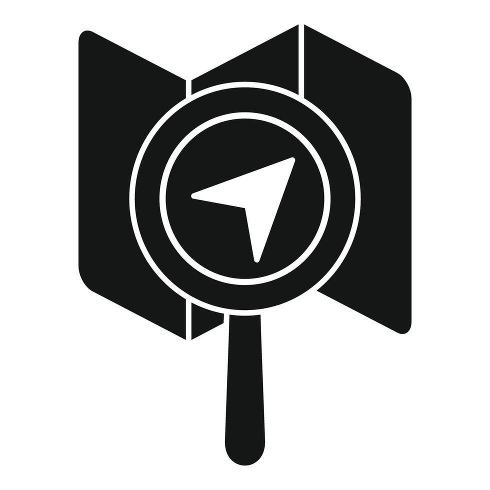 Magnifying glass showing location pin on a map for gps navigation vector