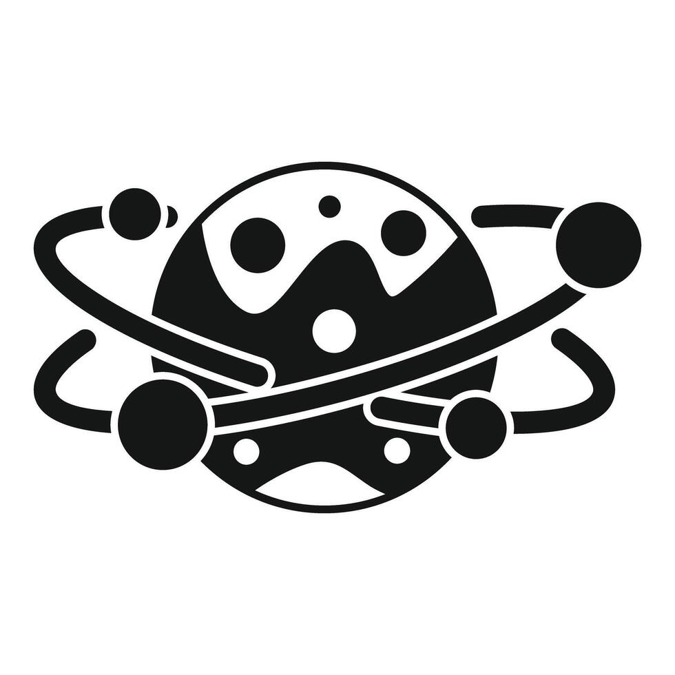 Little planet rotating around a star with electrons orbiting around, simple icon vector