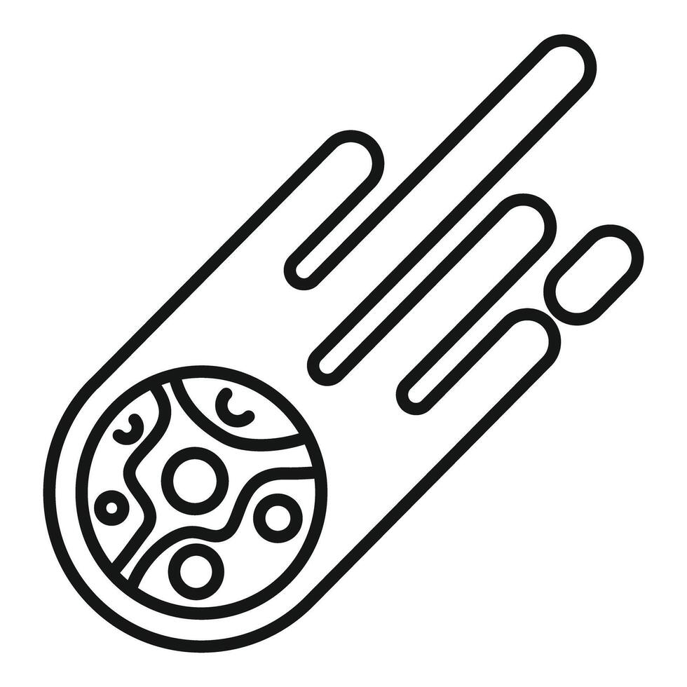 Asteroid flying through space leaving a trail behind it line art drawing vector