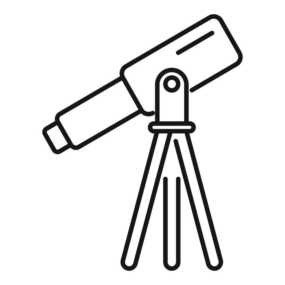 Telescope standing on tripod observing stars in night sky line icon vector